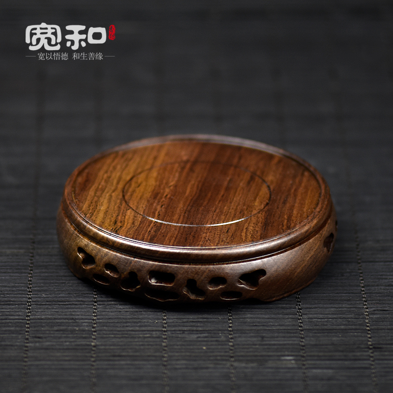 Kuanhe black catalpa wood solid wood incense burner base hollow carving decoration wooden base aromatherapy furnace seat incense seat