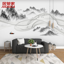 Bedroom bedside decoration painting new Chinese abstract artistic conception ink painting living room background wall hanging painting whole landscape mural painting