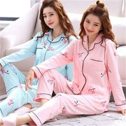 Bộ đồ ngủ mùa xuân và mùa thu dâu tây của phụ nữ áo len cotton dài tay phiên bản Hàn Quốc có thể được mặc bên ngoài mặt trăng hai mảnh phù hợp với dịch vụ gia đình mùa đông