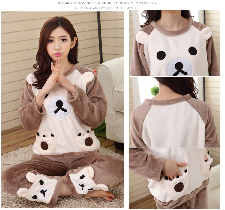 Mùa thu và mùa đông phiên bản Hàn Quốc của bộ đồ ngủ flannel dày nữ hoạt hình dễ thương ngọt ngào lỏng lẻo lông cừu san hô phù hợp với dịch vụ nhà bộ đồ thể thao nữ