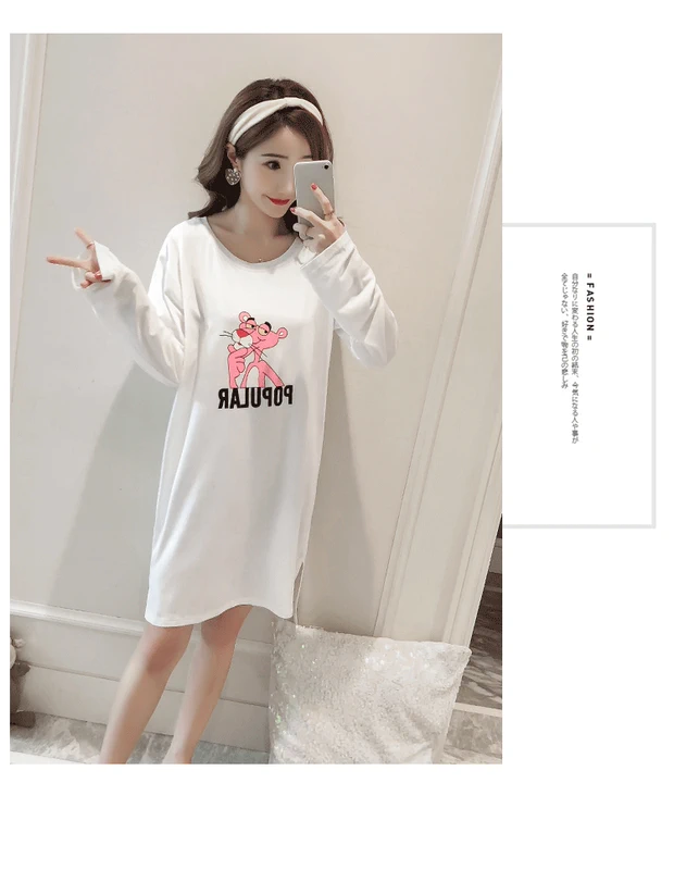 Bộ đồ ngủ cotton mùa xuân và mùa thu nữ mùa hè Phiên bản Hàn Quốc của sinh viên lỏng lẻo ngọt ngào và đáng yêu có thể mặc bên ngoài phụ nữ mang thai phục vụ mùa đông váy ngủ thanh niên mùa hè Hàn Quốc