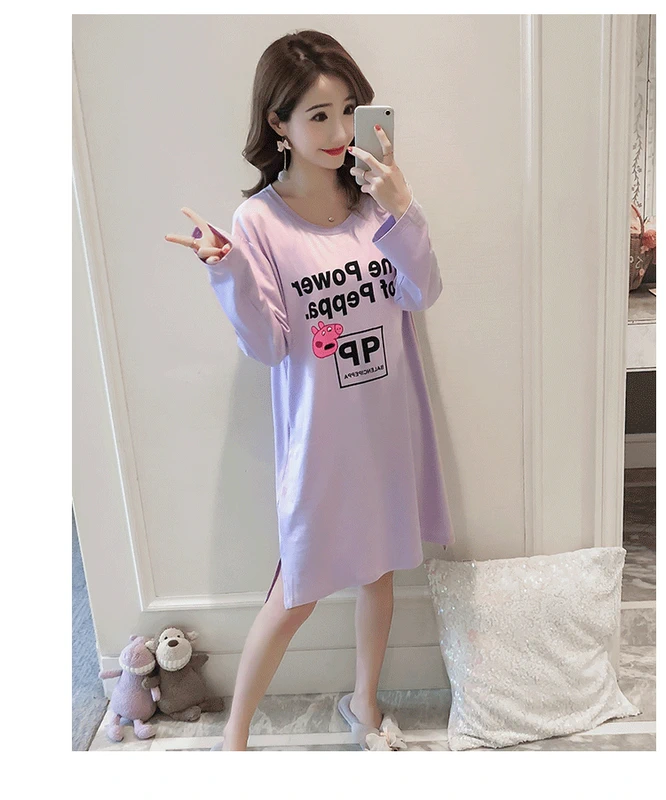 Bộ đồ ngủ cotton mùa xuân và mùa thu nữ mùa hè Phiên bản Hàn Quốc của sinh viên lỏng lẻo ngọt ngào và đáng yêu có thể mặc bên ngoài phụ nữ mang thai phục vụ mùa đông