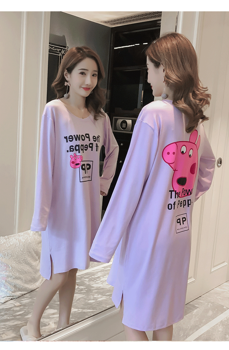 Bộ đồ ngủ cotton mùa xuân và mùa thu nữ mùa hè Phiên bản Hàn Quốc của sinh viên lỏng lẻo ngọt ngào và đáng yêu có thể mặc bên ngoài phụ nữ mang thai phục vụ mùa đông đầm cho người lớn tuổi