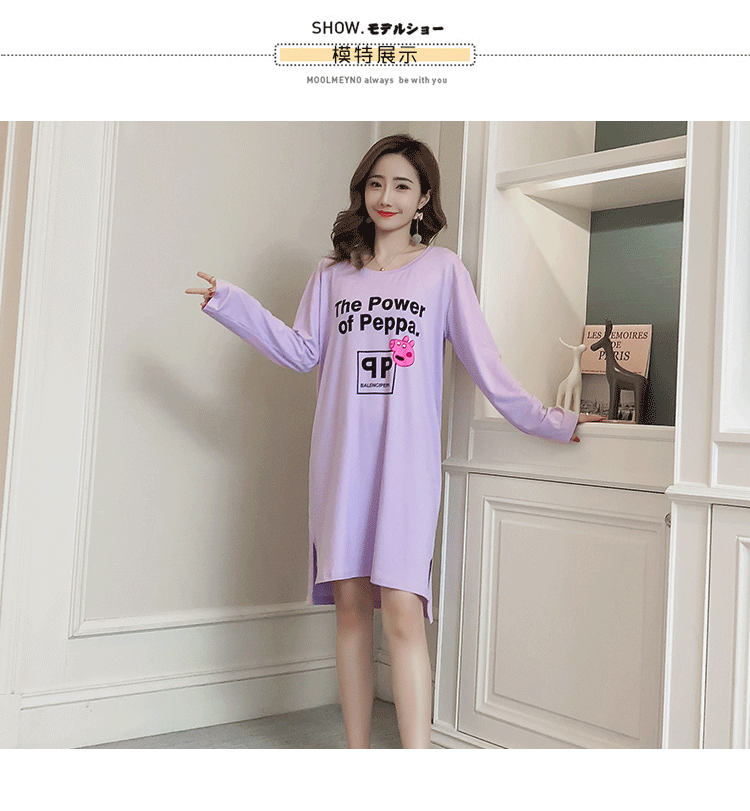 Bộ đồ ngủ cotton mùa xuân và mùa thu nữ mùa hè Phiên bản Hàn Quốc của sinh viên lỏng lẻo ngọt ngào và đáng yêu có thể mặc bên ngoài phụ nữ mang thai phục vụ mùa đông đầm cho người lớn tuổi
