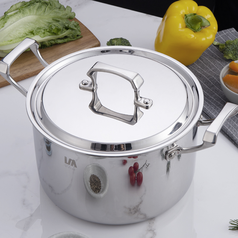 Langma stainless steel double ear soup pot gas induction cooker general kitchen household composite bottom cooking pot