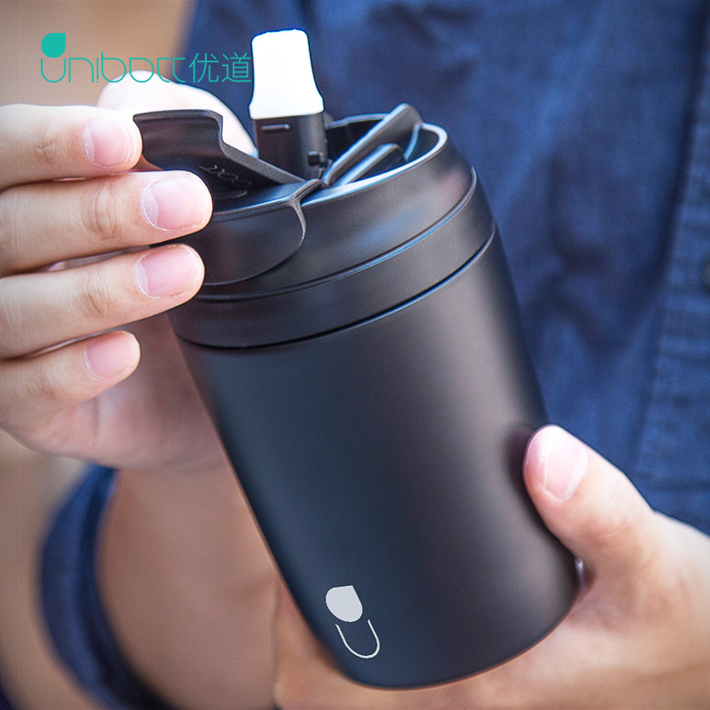 unibott youdao accompanying thermos cup coffee cup straw portable cup high color value cup female leak-proof