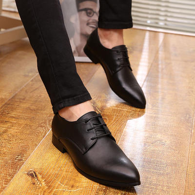Men's pointed-toe insole height-increasing leather shoes, British business casual, Korean genuine leather, hairstylist men's shoes, wedding shoes, men's trend