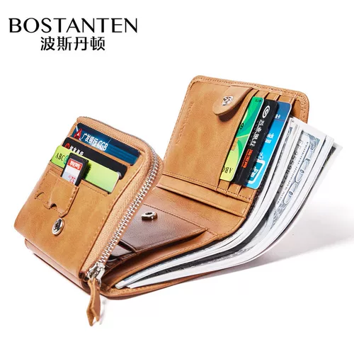 波斯丹顿 Мужской короткий кожаный универсальный бумажник для водительских прав, из натуральной кожи, воловья кожа