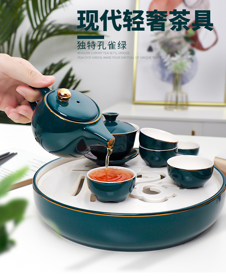 Ya cheng DE tea set household kung fu tea set, contracted with ceramic tea cup combination with tea tray was gift boxes
