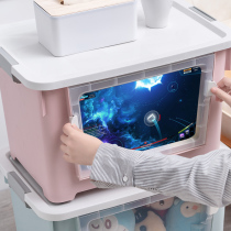 King-size side open door plastic storage box finishing box Front open toy clothes quilt finishing box with wheel with cover