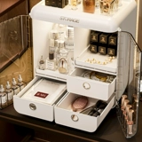 Косметическая настольная коробка для хранения, зеркало, туалетный столик для ухода за кожей, помада, система хранения