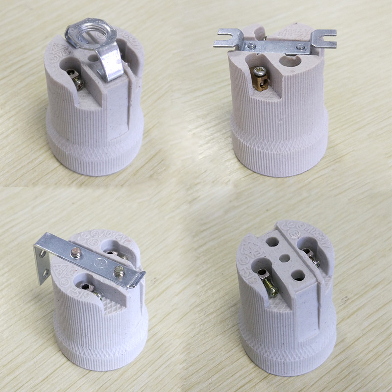 E27 full tooth lamp holder screw ceramic lamp holder Lukou high temperature resistant lamp holder pure copper core lamp holder wiring insulation ceiling A