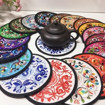 Chinese style embroidered coaster cloth Cup heat insulation coaster embroidered tea coaster bowl mat dish pad saucer gift