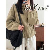 South Korea SLY WRE Khaki Jacket Womens Hooded Windproof Sports Mountaineering Wear Short Work Jacket