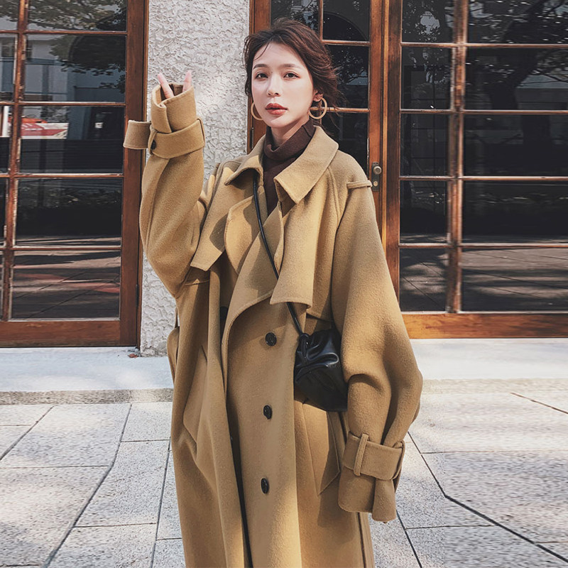Dongdaemun camel woolen coat women's mid-length version 2021 autumn and winter new popular loose over-the-knee woolen coat trend