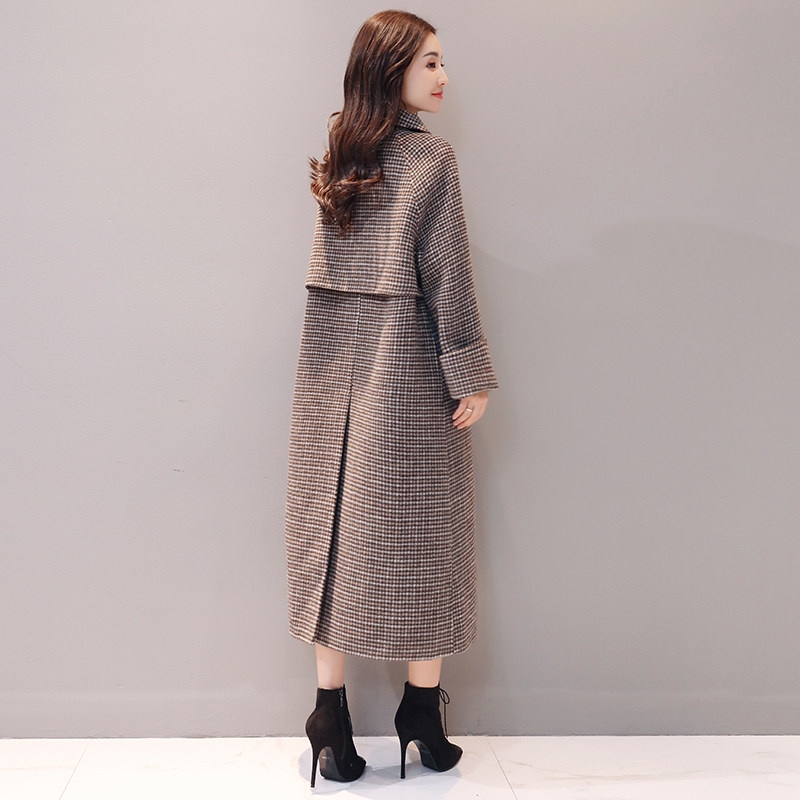 What about Mao, coat of coat and women's medium long version over knee Han version 2021 autumn and winter new pop Thousand Birds Plaid Loose