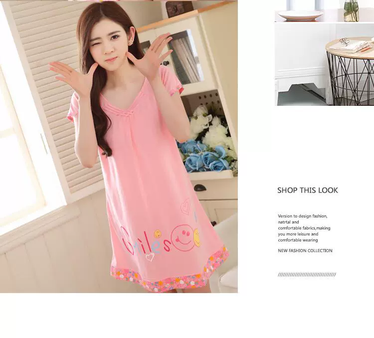 Mùa hè XL dễ thương công chúa nightdress nữ mùa hè cotton ngắn tay ăn mặc đồ ngủ cô gái váy dịch vụ nhà