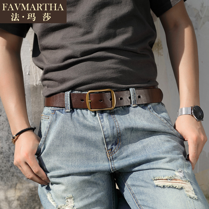 Luxury belt pure bull leather needle buckles with men's hand-made retro headband bull belt tide young