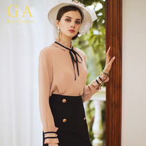 GA spring and autumn name Yuanyuan Fragrant Wind Ol Shirt 2018 New Fashion Professional Dress Butterfly Knot Lace Snow-spinning