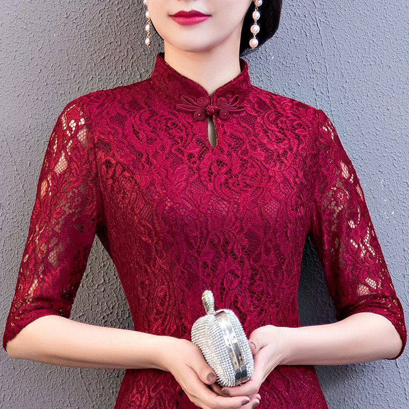 Hi Mother-in-law Cheongsam Dress Noble Lace 2021 New Mom Dress Wedding Wedding Plus Size Women Autumn Dress