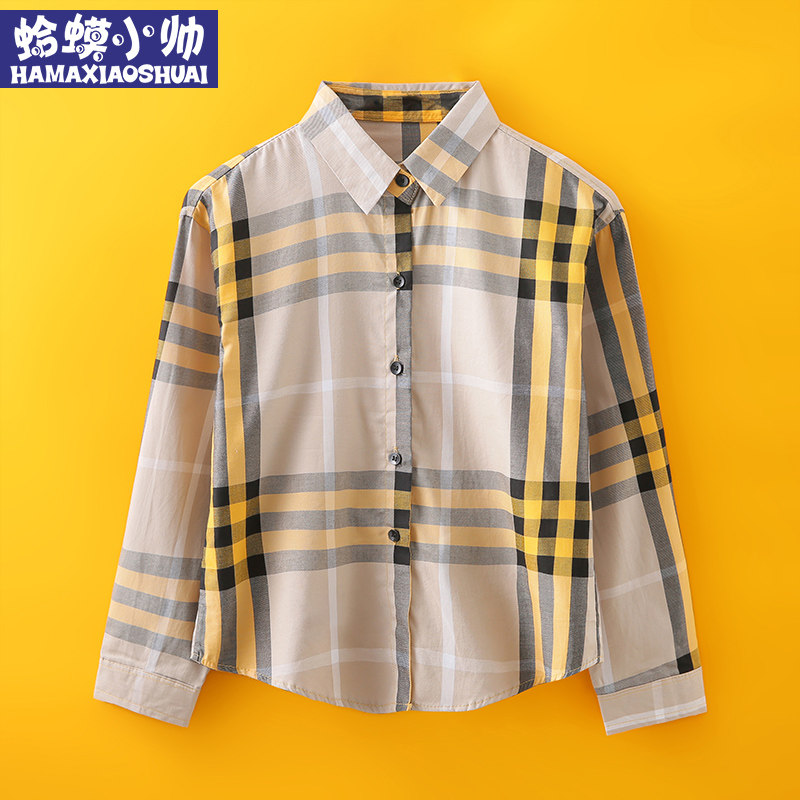 Boys' shirts pure cotton 2022 new trend casual long-sleeved plaid shirts loose middle-aged children's thin spring and summer