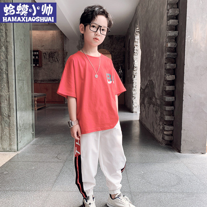 Boys summer suits 2022 new medium and big boys boys clothes handsome 8-15 years old Korean version loose two-piece suit