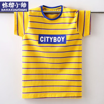 Boys t-shirt summer 2021 new polo shirt large children lapel childrens short-sleeved striped top pure cotton western style