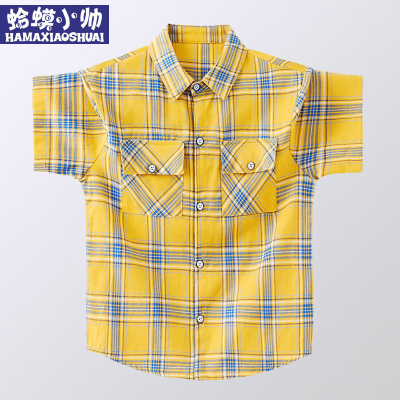 Boy Short Sleeve Shirt Summer 2022 New Boy Clothing Pure Cotton Short Sleeve Shirt CUHK Boy Boy Summer Thin