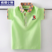 Boys short-sleeved t-shirt 2021 summer new middle and large children lapel polo shirt childrens casual green childrens t-shirt