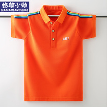 Boys T-shirt Short sleeve 2021 summer large children children lapel POLO shirt Cotton summer white top T color stripes