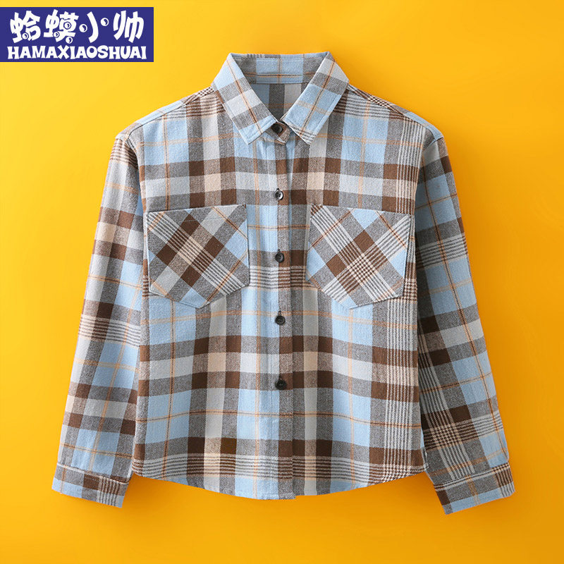 Boy Shirt Summer 2022 New Spring Summer Boy Plaid Shirt Pure Cotton Slim Big Boy Handsome Gas Shirt