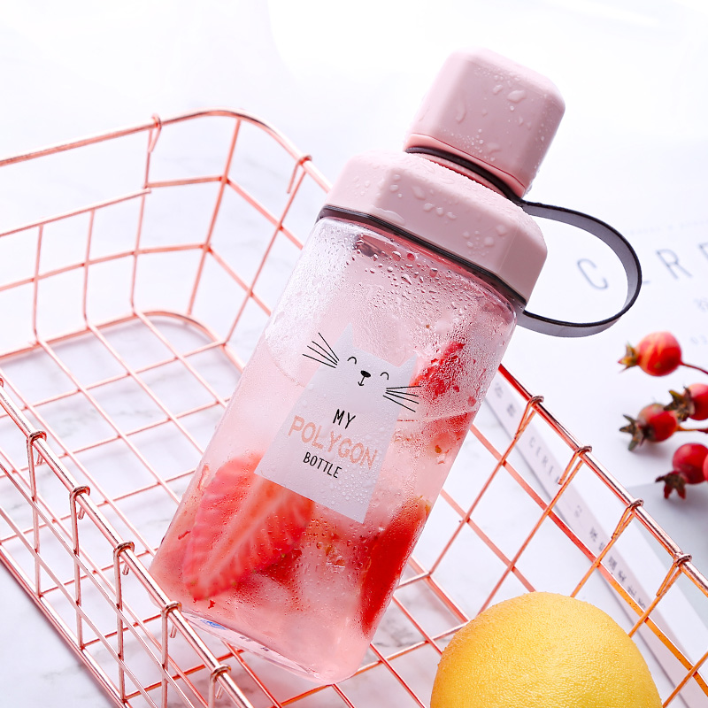 Summer Cute Woman Plastic Water Bottle Mesh Red High Face Value Square Kettle Elementary School Students Portable Children Straight Drinking Cup