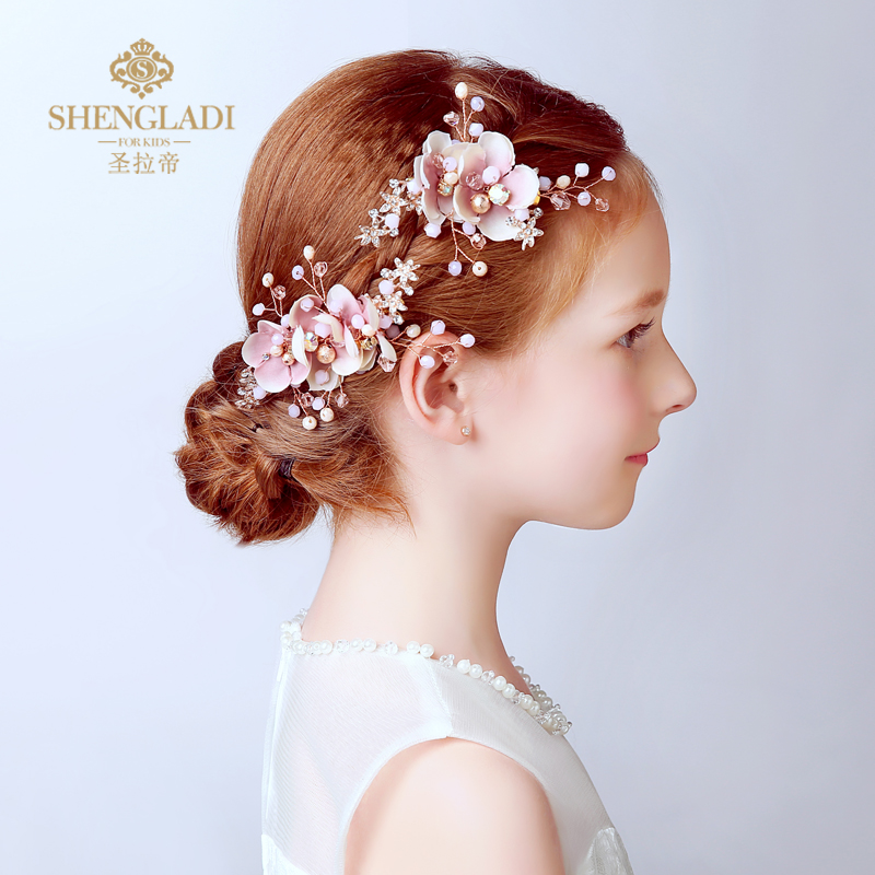 Children's Headwear Children's Corolla Jewelry Hairpin Flower Pink Flower Girl Dress Show Accessories Girls Headwear