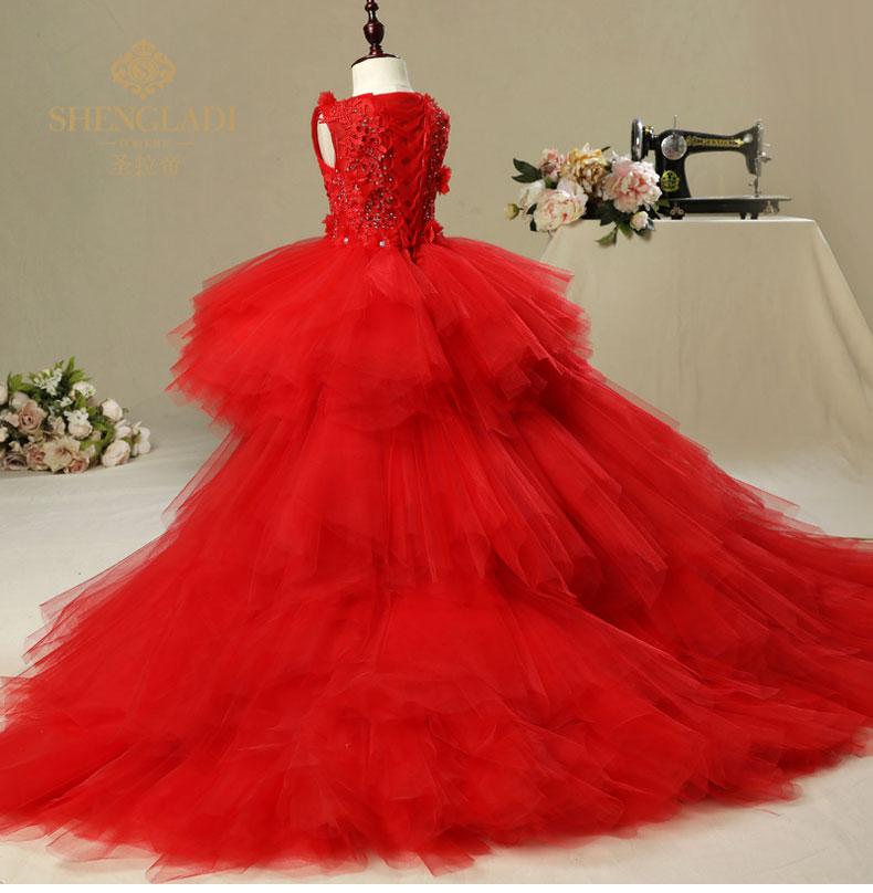 Trẻ em ăn mặc công chúa váy cô gái dài dấu vết đám cưới hoa cô gái pettiskirt trang phục piano buổi tối trình diễn catwalk vest bé trai 