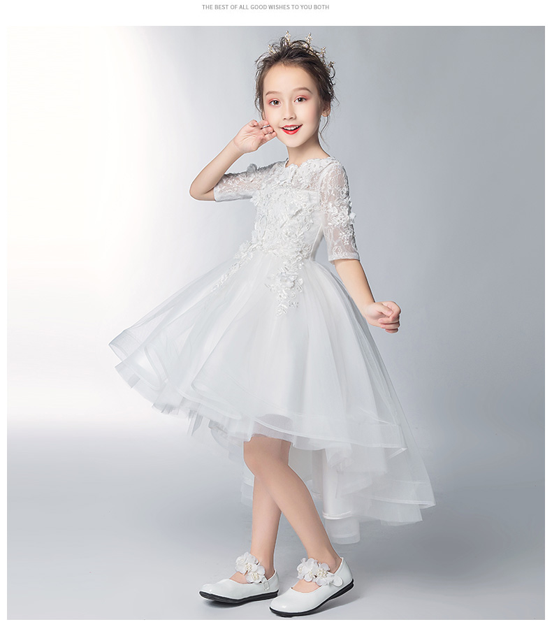 Váy hoa cô gái nữ đám cưới cô gái công chúa váy dài tay trắng mịn nhỏ chủ nhà trang phục sinh nhật bộ đồ bé trai cao cấp