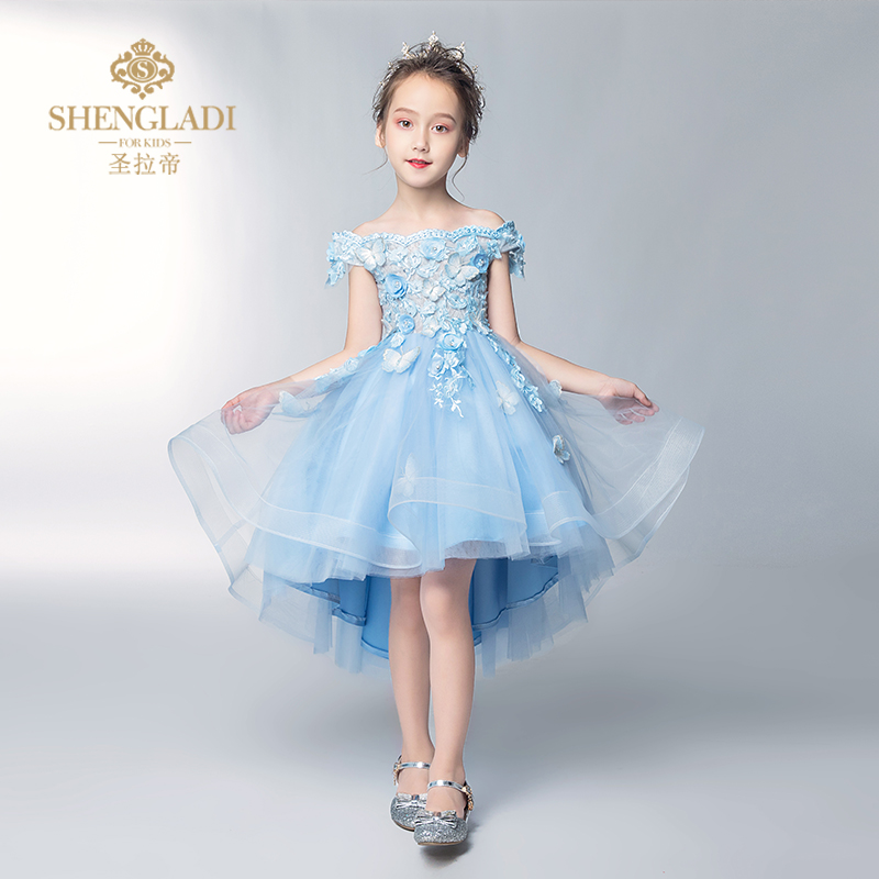 Váy trẻ em công chúa váy 2018 từ mới hoa vai cô gái váy nữ đám cưới chủ trang phục piano bộ vest dự tiệc cho bé trai