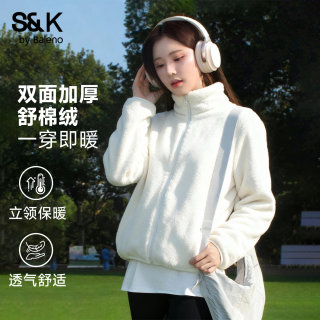 Baleno plus velvet women's jacket 2025 new autumn and winter thickened and warm double-sided velvet stand-up collar cardigan top m