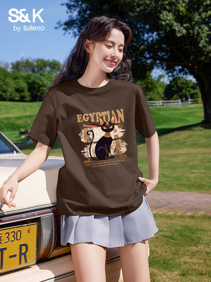 班尼路S&K系列美式短袖t恤女纯棉夏季2025新款宽松打底慵懒上衣H