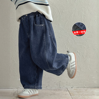 Girls' one-piece velvet pants 2025 autumn and winter new korean version girls' thickened straight trousers children's velvet jeans