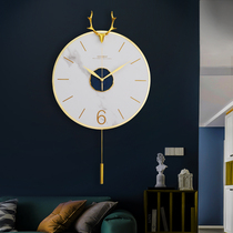 Copper deer head wall clock living room home fashion 2021 New Net Red no scar nail non-perforated antler clock extremely simple beauty