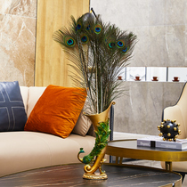 European-style art ornaments Creative wine cabinet decorations Living room TV cabinet furnishings Inserted dried flowers Peacock feather vase