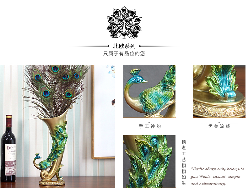 Châu âu trang trí nghệ thuật trang trí nhà sáng tạo phòng khách tủ TV thủ công mỹ nghệ chèn hoa khô peacock feather vase