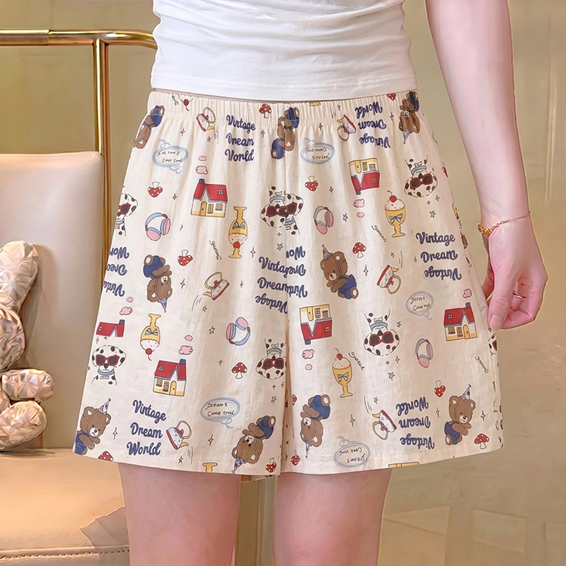 Plus-Size Cartoon Pajama Shorts for Women, New Summer Style, Loose Walking Shorts, Beach Cloud Cotton Five-Point Shorts