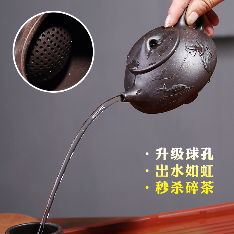 Undressed ore, black gold sand are it checking tea sets tea cup home all hand - made by stone gourd ladle the teapot