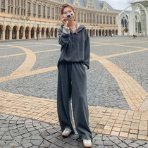 Spring and autumn new Han version loose long sleeves Lianhood suit Womens foreign air Aging Casual Fashion Tide Card two sets