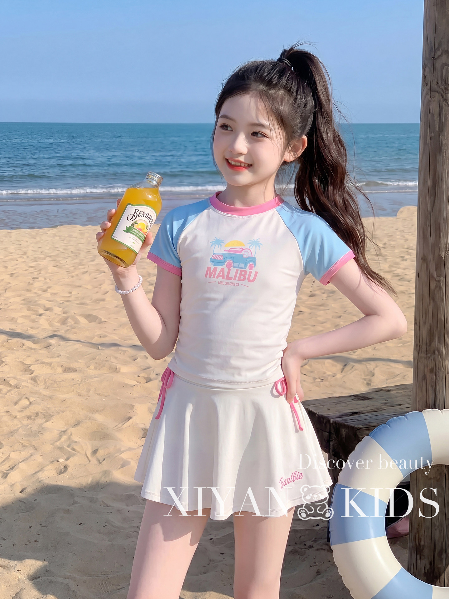 女童泳衣2026夏季新款中大童女孩撞色分体游泳衣儿童甜美海边泳装 — 4