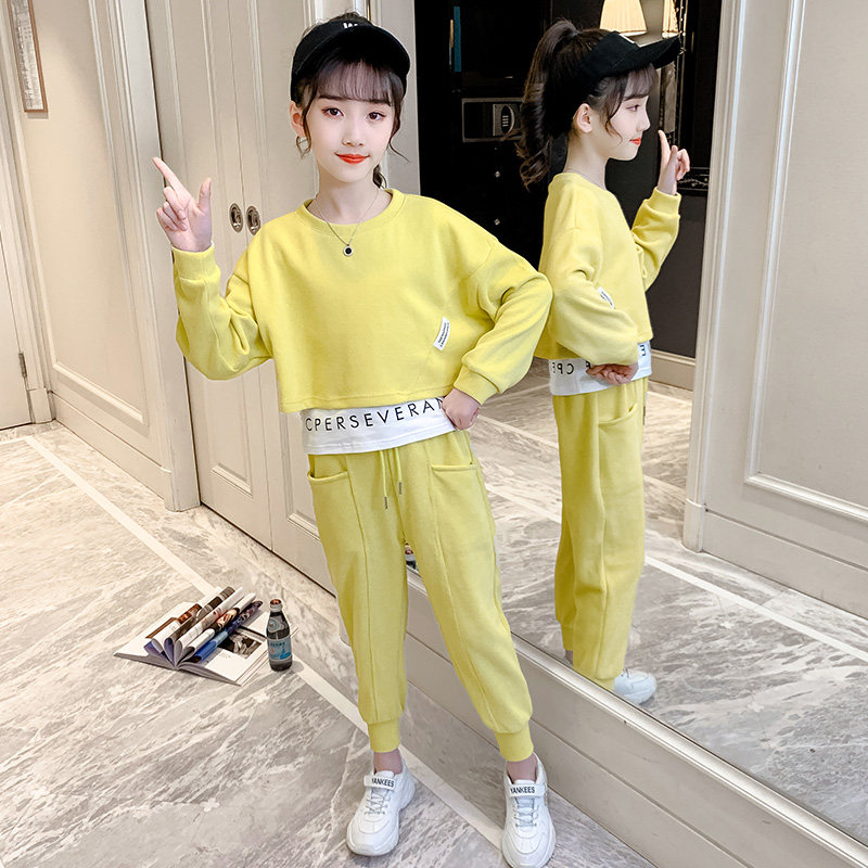 Girls spring suit 2021 new big child 5 sports 6 foreign school 7 net red 8-year-old spring and autumn two-piece cotton