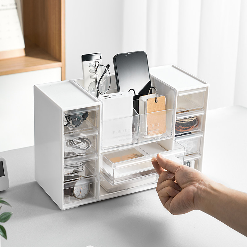 Rim Wood Desktop Drawer Box combines removable office supplies stationery box plastic transparent finishing box pen tube