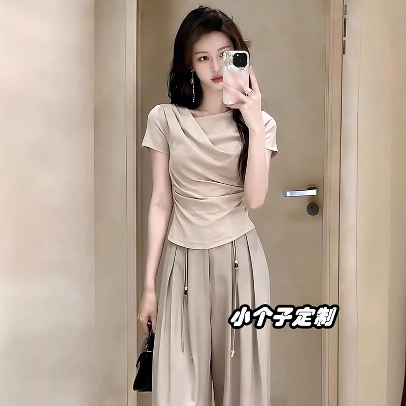 Suitable for Petite Women of 150cm to Wear, a Complete Set of Very Stylish Outfits for Women, 2026 Summer New Wide-Leg Pants Two-Piece Set