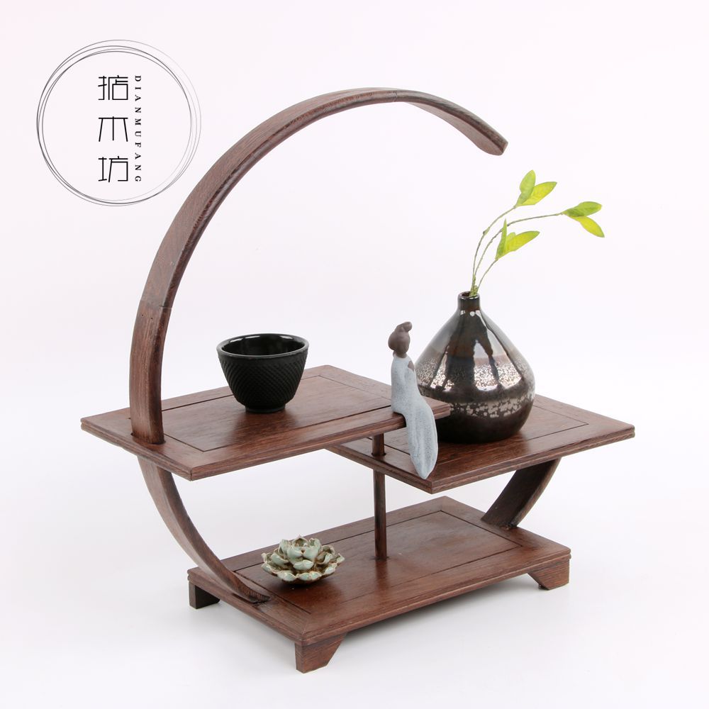 Small antique frame solid wood Chinese classic multi-treasure pavilion antique frame teapot tea set shelf shelf ornaments display rack